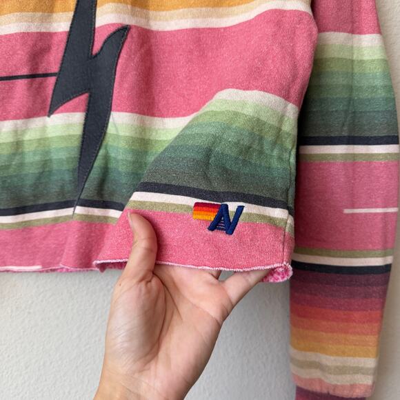 Aviator Nation Serape Bolt Stitch Crop Sweatshirt in Pink Size M - Picture 4 of 7